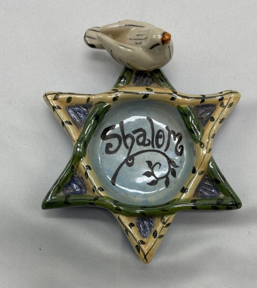 Blue Sky Shalom Trinket Dish Jewish Star of David Peace Dove Judaica Decor